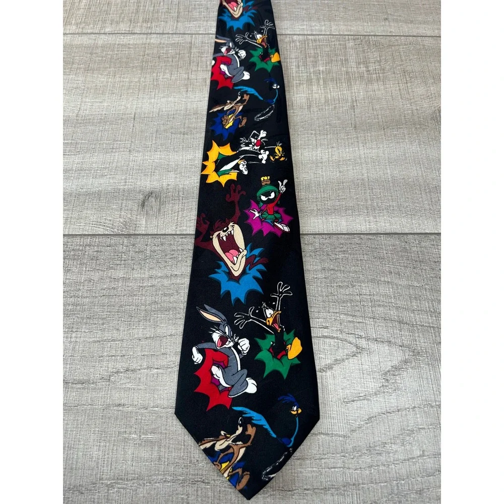 Vintage 90s Looney Tunes Character Print Novelty Tie Bugs Bunny Taz‎